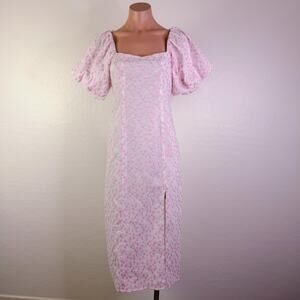 GB Embroidered Floral Midi Dress Regencycore Coquette Cottage Light Pink XS NWT